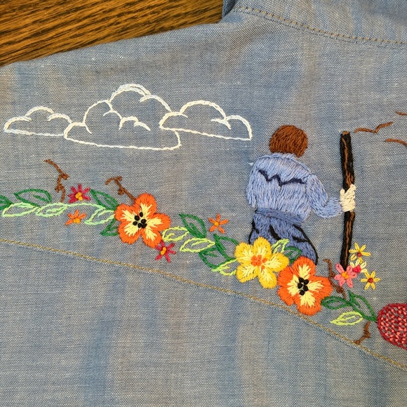 Vintage Sears Chambray Embroidered Western Shirt with Pearl Snaps sz M - Picture 8 of 14